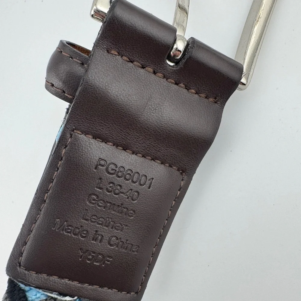 PGA Tour Mens Braided Belt Black Blue Grey Leather‎ Trim PG86001 Size 38-40
